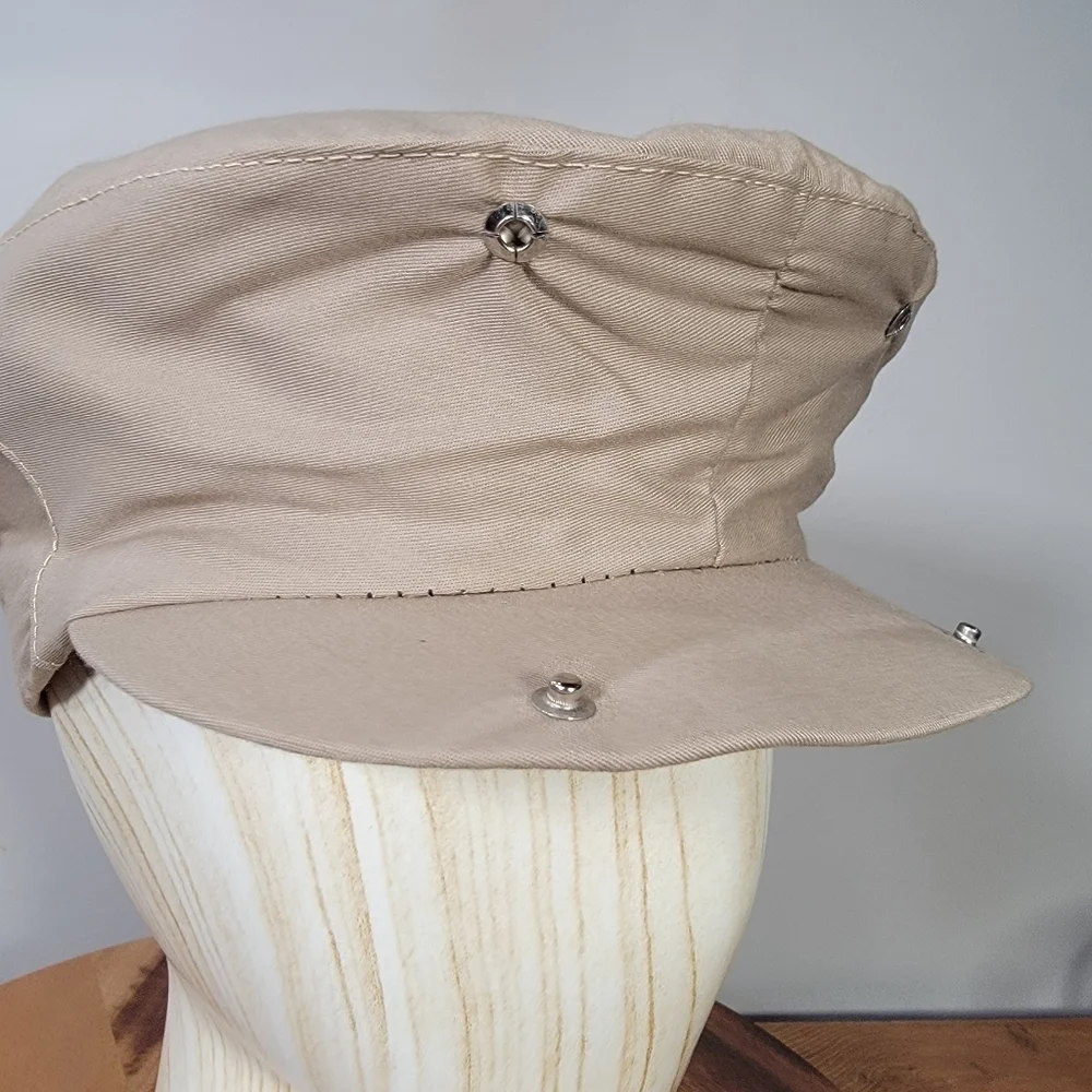 Vintage Harvard Flat Cap Mens Size Medium Tan Beige Snap Front